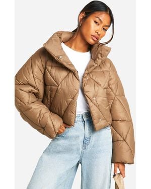Boohoo Quilted Boxy Puffer Jacket - Blue