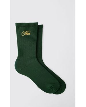 Boohoo Forest Man Embroidered Ribbed Sport Sock - Verde