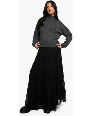 Boohoo Maternity Elasticated Waist Chiffon Tiered Maxi Skirt - Black