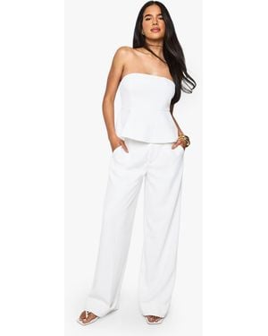 Boohoo Woven Pleated Straight Leg Pants - White