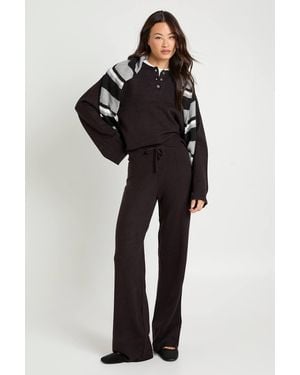 Boohoo Tall Collared Button Down Oversized Knitted Sweater And Straight Leg Trouser Co-Ord - Black