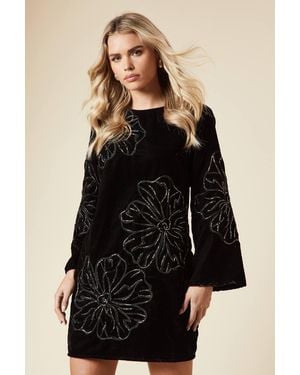 Oasis Petite Occasion Velvet Embroidered Mini Dress - Black