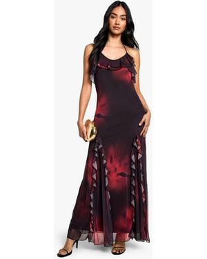 Boohoo Ruffle Halter Neck Fit And Flare Maxi Dress - Red