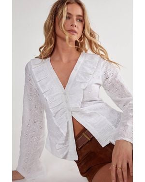 Nasty Gal Broderie Ruffle Button Top - White