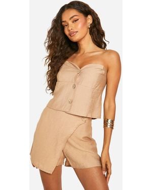 Boohoo Linen Look Wrap Front Skort - Natural