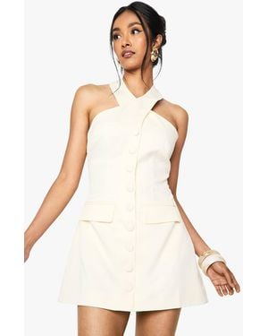 Boohoo Halterneck Tailored Micro Mini Dress - White