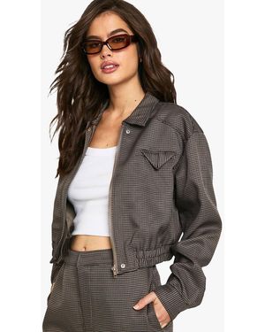 Boohoo Tonal Flannel Tailored Bomber Jacket - Brown
