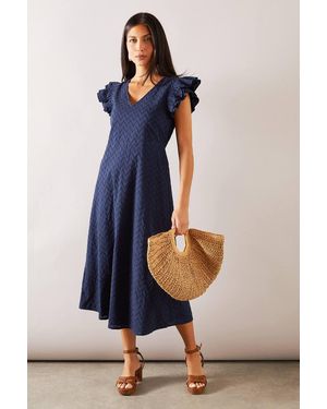 Wallis Broderie Frill Sleeve Midi Dress - Blue