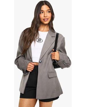 Boohoo Single Breasted Button Detail Volume Sleeve Oversized Blazer - Gray
