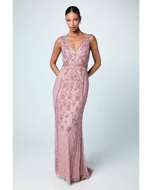 Coast Plunge Floral Embellished Bridesmaid Dress - Red