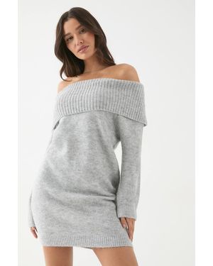 MissPap Premium Knit Bardot Foldover Sweater Dress - Gray