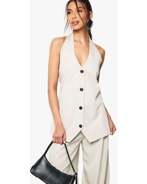 Boohoo Halter Neck Longline Tailored Waistcoat - White