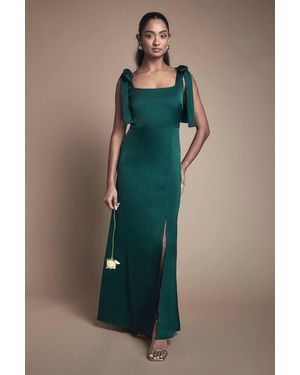 Oasis Satin Tie Shoulder Midi Bridesmaid Dress - Green