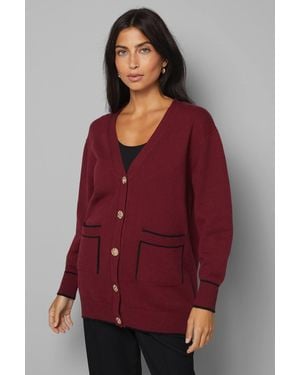 Wallis Cranberry Tipped Button Through Cardigan - Red