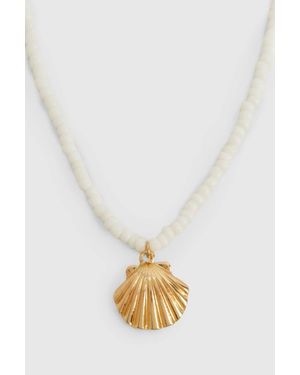 Boohoo Beaded Seashell Choker - White