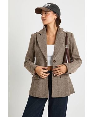 Boohoo Herringbone Single Breasted Oversized Blazer - Natural