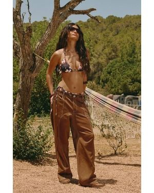 Boohoo Contrast Trim Vintage Look Faux Leather Pants - Brown