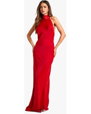 Boohoo Satin Halterneck Maxi Dress - Red