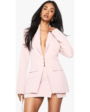 Boohoo Seam Detail Plunge Front Fitted Blazer - Pink