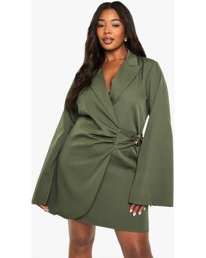 Boohoo Tailored Belt Detail Blazer Dress in White | Lyst