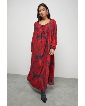 Oasis Petite Chiffon Tie Front Volume Midi Smock Dress - Red