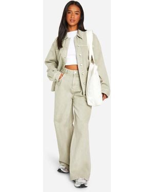Boohoo Petite Wash Wide Leg Jean Cotton - White
