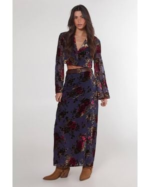 Nasty Gal Floral Devore Maxi Skirt - Blue