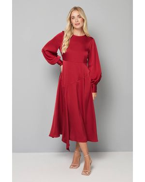 Wallis Petite Asymmetric Angled Seam Crew Neck Midi Dress - Red
