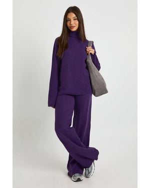 Boohoo Super Soft Roll Neck Oversized Sweater And Wide Leg Trouser Co-Ord - Purple