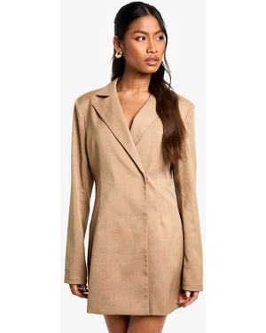 Boohoo Structured Oversized Wrap Over Blazer Dress - Natural