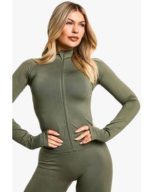 Boohoo Premium Sculpt Seamless Zip Through Sports Jacket - Green