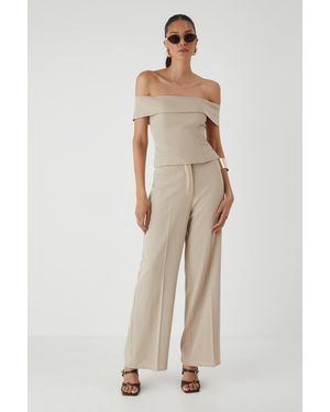 MissPap Linen Look High Waist Wide Leg Pants - Natural