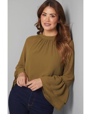 Wallis Chiffon Tie Back Ruffle Sleeve Blouse - Green