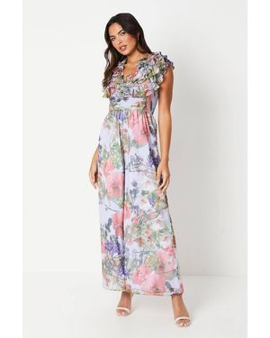 Coast Ruffle Shoulder Pleated Waist Jumpsuit - White