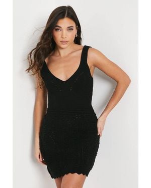 Oasis Crochet Stitch Detail Mini Dress - Black
