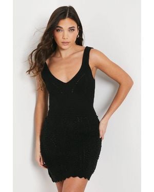Oasis Crochet Stitch Detail Mini Dress - Black