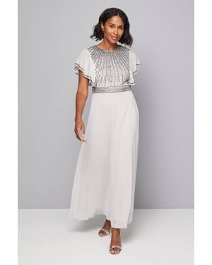 Wallis Embellished Ruffle Sleeve Maxi Dress - Gray