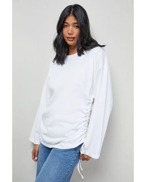Warehouse Drawstring Channel 3/4 Sleeve Top - White