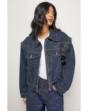 Warehouse Whipstitch Detail Washed Jean Jacket - Blue