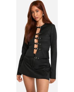 Boohoo Tailored Micro Belt Long Sleeve Smock Top - Black