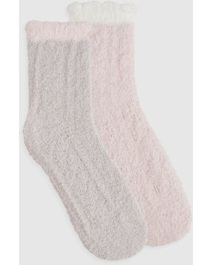 Boohoo Cable Knit Fluffy Socks 2 Pack - White