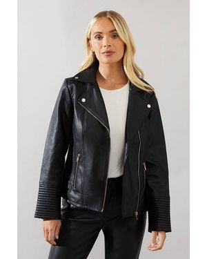 Wallis Petite Faux Leather Biker Jacket - Black