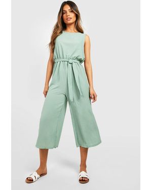Boohoo Woven Sleeveless Culotte Jumpsuit - Green