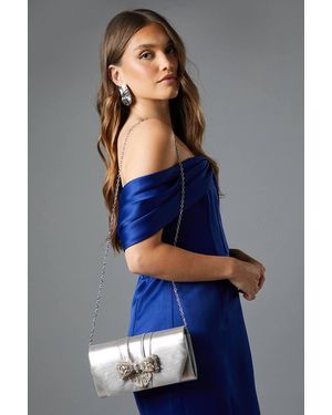 Coast Dream Satin Large Diamante Bow Clutch Bag - Blue