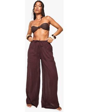 Boohoo Cheesecloth Beach Pants - Purple