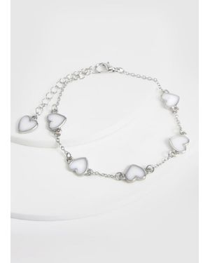 Boohoo Pulsera Plateada Con Corazón Y Esmalte - Gris