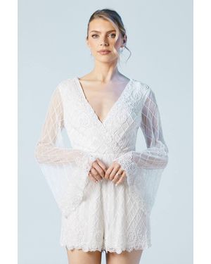 Coast Tie Back Scallop Edge Embellished Bridal Romper - Blue