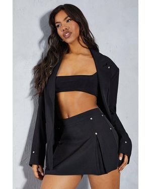 MissPap Studded Detail Pleated Tailored Mini Skirt - Black