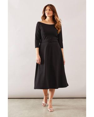 Wallis Crepe Off The Shoulder Belted Midi Dress - Black