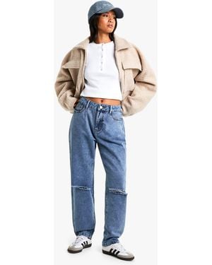 Boohoo Petite High Waist Distressed Mom Jeans - Blue